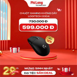 Chuột Gaming Không Dây Logitech G304 LIGHTSPEED Màu Đen (12000 DPI, 2.4GHz, Pin 250 giờ)