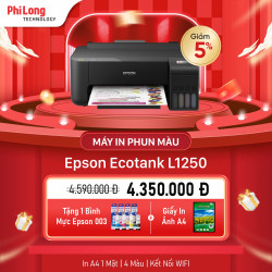 Máy In Phun Màu Epson Ecotank L1250 (In Màu A4 1 Mặt, 4Màu, Kết Nối QUa WiFi)