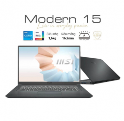 Laptop MSI Modern 15 A11MU-1024VN (Intel Core i5-1155G7, RAM 8GB, SSD 512GB, VGA Intel Iris Xe, Màn Hình 15.6 inch FHD, Windows 11 Bản Quyền, Màu Xám)