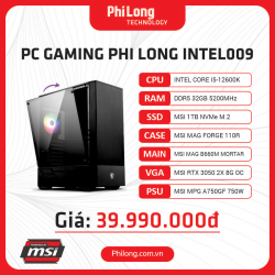 PC GAMING PHI LONG INTEL009 (Intel Core i5 12600K, MSI B660M MORTAR, DDR5 32GB 5200Mhz, SSD MSI 1TB M370, VGA 3050 VENTUS MSI, MSI A750GF 750W, FAN AIO 240, CASE MSI 110R)