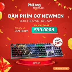 Bàn phím cơ NEWMEN GE369 Black Blue Switch, màu đen, 104 phím, Led Rainbown
