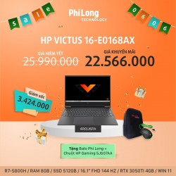 Laptop HP Victus 16-e0168AX (4R0U6PA) (Ryzen 7-5800H, Ram 8GB, SSD 512GB, màn hình 16.1FHD, RTX 3050Ti 4GB, Windows 11, Chính Hãng)