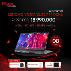 Laptop Lenovo Yoga Slim 7 14ACN6 (82N7008VVN) (R7-5800U, 8GB, SSD 512GB, Màn hình 14inch cảm ứng xoay gập 360, kèm bút cảm ứng, Win 11, màu xám)