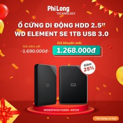 Ổ Cứng Di Động WD Elements SE 1TB 2.5 USB 3.0 (WDBEPK0010BBK-WESN)