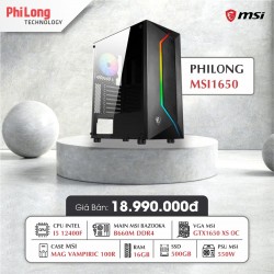 PC GAMING PHILONG MSI1650 (INTEL I5-12400F, MAINBOARD MSI B660M, DDR4 2x8GB 3200Mhz, VGA MSI GTX1650 VENTUS, SSD MSI 500GB, MSI MAG 550W, CASE MAG VAMPIRIC 100R)