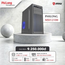 PC OFFICE PHILONG MSI12100 (INTEL I3 12100, MAINBOARD MSI H610M, DDR4 8GB 3200Mhz, SSD MSI 240GB, PSU MSI 550W, CASE SAMA L03)