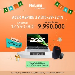Laptop Acer Aspire 3 A315-59-321N (NX.K6TSV.009) (Core i3 1215U, 8GB RAM, 256GB SSD, Màn Hình 15.6 inch FHD, Windows 11, Màu Bạc, Chính Hãng)