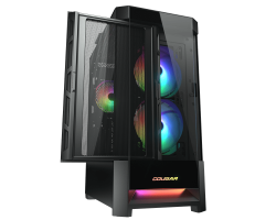 Vỏ case COUGAR DUOFACE RGB BLACK (Mid Tower, 1 mặt kính cường lực, Sẵn 3 fan RGB 12cm)