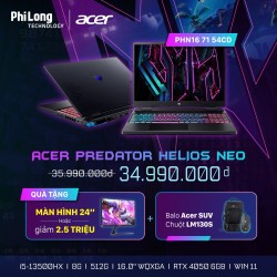 Laptop Acer Predator Helios Neo PHN16-71-54CD (Intel i5-13500HX, RAM 8GB, SSD 512GB, RTX 4050 6GB, Màn Hình 16 inch WQXGA, Windows 11)