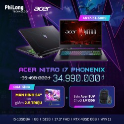 Laptop Gaming Acer Nitro 17 Phoenix AN17-51-50B9 (Intel i5-13500H, RAM 8GB, SSD 512GB, VGA 4050 6GB, Màn Hình 17.3 inch FHD, Windows 11)