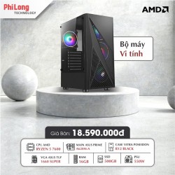PC PHILONG AMDR51660 (CPU R5 7600, Mainboard A620M-A, RAM 16GB, SSD 500GB, VGA GTX 1660S, PSU 550W, Case Vitra R12)