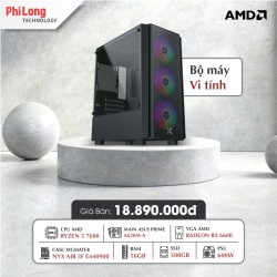 PC PHILONG AMDR56600 (CPU R5 7600, Mainboard A620M-A, RAM 16GB, SSD 500GB, VGA RX 6600, PSU 550W, Case NYX Air 3F)