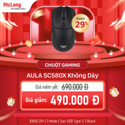 Chuột Gaming Không Dây AULA SC580X Black (3 mode, 10.000 DPI, Pin sạc)