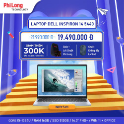 Laptop Dell Inspiron 14 5440 (NDY5V1) (Intel Core i5-1334U, RAM 16GB, SSD 512GB, Intel Iris Xe Graphics, Windows 11 + Office)