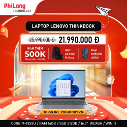 Laptop Lenovo ThinkBook 16 G6 IRL 21KH00BYVN (Intel Core i7-1355U, RAM 16GB, SSD 512GB, Vga Intel Iris Xe, Màn Hình 16 inch WUXGA, Windows 11, Màu Xám)