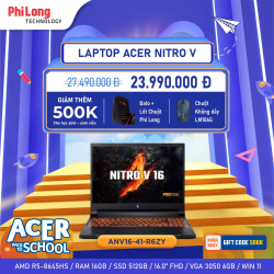 Laptop Gaming Acer Nitro V 16 ProPanel ANV16-41-R6ZY (AMD Ryzen 5 8645HS, Ram 16GB DDR5, SSD 512GB, NVIDIA GeForce RTX 3050, Màn Hình 16inch FullHD, Windows 11)