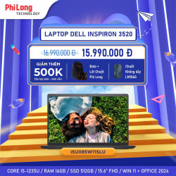 Laptop Dell Inspiron N3520 16GB (i5U085W11SLU) (Intel Core i5-1235U, Ram 16GB, SSD 512GB, Intel UHD Graphics, Màn Hình 15.6 inch FullHD, Windows 11, Silver)