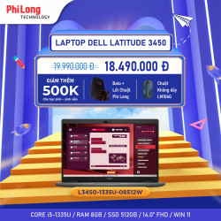 Laptop Dell Latitude 3450 (L3450-1335U-08512W) (Intel Core I5-1335U, RAM 8GB, SSD 512GB, Màn Hình 14 inch FHD 60Hz, Windows 11)