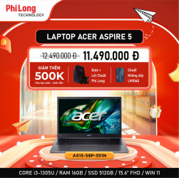 Laptop ACER Aspire 5 A515-58P-351N (Intel Core i3-1305U, RAM 16GB, SSD 512GB, Intel UHD, Màn Hình 15.6 inch FHD, Windows 11, Xám)