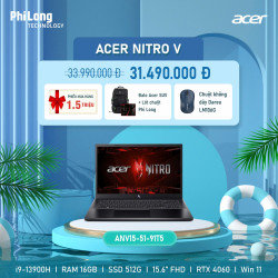 Laptop Gaming Acer Nitro V ANV15-51-91T5 (Intel Core i9-13900H, Ram 16GB, SSD 512GB, GeForce RTX 4060 8GB, Màn Hình 15.6inch FullHD 144Hz, Windows 11)