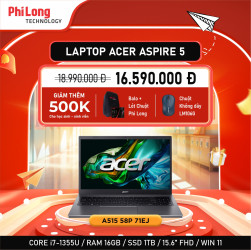 Laptop Acer Aspire 5 A515-58P-71EJ (Intel Core i7-1355U, Ram 16GB, SSD 1TB, Intel Iris Xe Graphics, Màn Hình 15.6inch FullHD, Windows 11)
