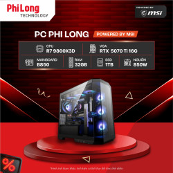 PC Phi Long Ultra Gaming - R7 9800X3D / RTX 5070 Ti / RAM 32GB / SSD 1TB - Powered By MSI