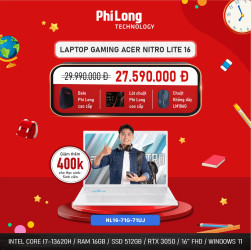 Laptop Gaming Acer Nitro Lite 16 NL16-71G-71UJ (Intel Core I7-13620H, RAM 16GB, SSD 512GB, RTX 3050, Màn Hình 16inch FullHD, Windows 11 Home, Màu Trắng)