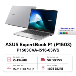Laptop Asus ExpertBook P1503CVA-I516-63WS (Intel Core i5-13420H, Ram 16GB, SSD 512GB, Intel UHD Graphics, Màn Hình 15.6inch FHD, Windows 11 Home + Office, Màu Xám)