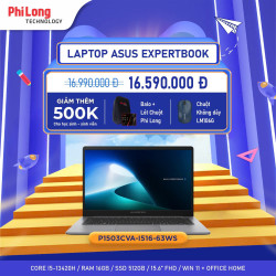 Laptop Asus ExpertBook P1503CVA-I516-63WS (Intel Core i5-13420H, Ram 16GB, SSD 512GB, Intel UHD Graphics, Màn Hình 15.6inch FHD, Windows 11 Home + Office, Màu Xám)