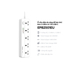 Ổ Cắm Điện Energizer EPB2501EUWE (5 x Cổng AC, 3 x Cổng USB-A, 1 x Cổng USB-C, 2 Mét)