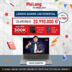 Laptop Lenovo Gaming LOQ Essential 15IAX9E 83LK0079VN (Core i5-12450HX, RTX 3050 6GB, RAM 16GB DDR5, SSD 512GB, Màn Hình 15.6 Inch FHD IPS 144Hz 100% sRGB, Windows 11)