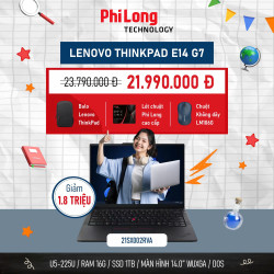 Laptop Lenovo ThinkPad E14 G7 21SX002RVA (Core Ultra 5 225U, RAM 16GB, SSD 1TB, Màn Hình 14inch WUXGA, Intel Graphics, NoOs, Đen)