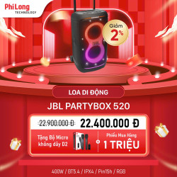 Loa Tiệc Di Động JBL PartyBox 520 (Công Suất 400W, Bluetooth 5.4, Kháng Nước Bụi IPX4, Auracast, Pin 15 Giờ)