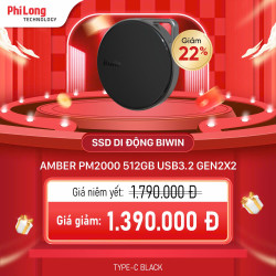 Ổ Cứng Di Động SSD Biwin Amber PM2000 512GB USB 3.2 Gen 2x2 Type-C Black