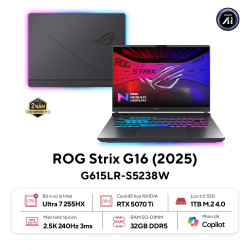 Laptop Gaming ASUS ROG Strix G16 G615LR-S5238W (Intel Core Ultra 7 255HX, RTX 5070 Ti 12GB, Màn Hình 16inch 2.5K 240Hz, RAM 32GB, 1TB, Windows 11, Xám)