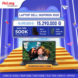 Laptop Dell Inspiron 3520-i5U085W11BLU 12G (Intel Core i5-1235U, Ram 12GB, SSD 512GB, Intel UHD Graphics, Màn Hình 15.6 inch FullHD, Windows 11, Office, Black)