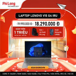 Laptop Lenovo V15 G4 IRU 83A100RGVN 16GB(Core i7-13620H, RAM 16GB, SSD 512GB, Màn Hình 15.6 inch FHD IPS, VGA Intel Iris Xe, NoOS, Màu Xám)