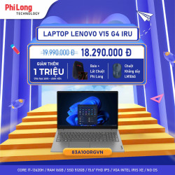 Laptop Lenovo V15 G4 IRU 83A100RGVN 16GB(Core i7-13620H, RAM 16GB, SSD 512GB, Màn Hình 15.6 inch FHD IPS, VGA Intel Iris Xe, NoOS, Màu Xám)