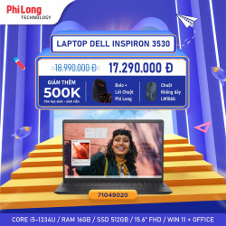 Laptop Dell Inspiron 15 3530 71049020 16GB (Intel Core i5-1334U, Ram 16GB, SSD 512GB, Intel UHD Graphics, Màn Hình 15.6 inch WVA, Windows 11 Home, Office)