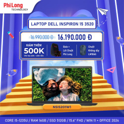 Laptop Dell Inspiron 15 3520 (N5I5201W1) 16GB (Intel Core i5-1235U, RAM 16GB, SSD 512GB, VGA Intel Iris Xe, Màn Hình 15.6inch FHD, Windows 11, Màu Đen)