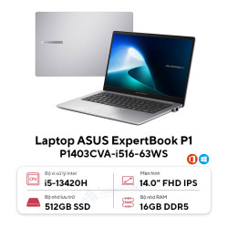 Laptop Asus ExpertBook P1 P1403CVA-I516-63WS (Intel Core i5-13420H, Ram 16GB, SSD 512GB, Intel UHD Graphics, Màn Hình 14inch FullHD, Windows 11 Home 64-bit + Office Home 2024, Màu Xám)