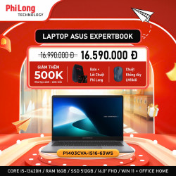 Laptop Asus ExpertBook P1 P1403CVA-I516-63WS (Intel Core i5-13420H, Ram 16GB, SSD 512GB, Intel UHD Graphics, Màn Hình 14inch FullHD, Windows 11 Home 64-bit + Office Home, Màu Xám)