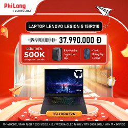Laptop Gaming Lenovo Legion 5 15IRX10 (83LY00A7VN) (Intel Core I7-14700HX, Ram 16GB, SSD 512GB, RTX 5050 8GB GDDR7, Màn Hình 15.1inch WQXGA OLED 165Hz, Windows 11 Home + Office Home, Màu Đen)