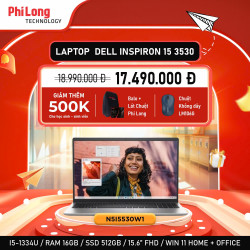 Laptop Dell Inspiron 15 3530 N5I5530W1 (Intel Core I5-1334U, Ram 16GB, SSD 512GB, Intel Iris Xe Graphics, Màn Hình 15.6inch FullHD, Windows 11 Home + Office 24, Màu Bạc)