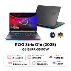 Laptop ASUS ROG Strix G16 G615JPR-S5107W (Core i7-14650HX, RAM 32GB, SSD 1TB, RTX 5070, Màn Hình 16inch WQXGA 240Hz, Windows 11, Màu Xám)