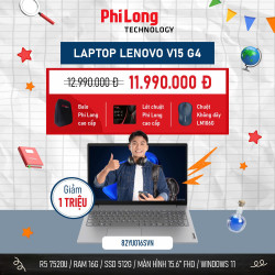 Laptop Lenovo V15 G4 AMN (82YU016SVN) (AMD Ryzen 5 7520U, RAM 16GB, SSD 512GB, AMD Radeon 610M Graphics, Màn Hình 15.6inch FullHD, Windows 11, Grey)