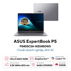 Laptop ASUS ExpertBook P5 P5405CSA-NZ0450WS (Intel Core Ultra 5-226V, RAM 16GB, SSD 512GB, Intel Arc 130V, Màn Hình 14 inch WQXGA, Windows 11 Home, Office Home 2024, Màu Xám)