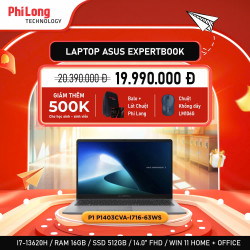 Laptop ASUS ExpertBook P1 P1403CVA-I716-63WS (Intel Core I7-13620H, RAM 16GB, SSD 512GB, Intel UHD Graphics, Màn Hình 14inch FullHD, Windows 11, Office 2025, Màu Xám)
