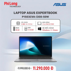 Laptop ASUS ExpertBook P1503CVA-i308-50W (Intel Core i3-1315U, RAM 8GB, SSD 512GB, VGA Intel UHD, Màn Hình 15.6inch FHD, Windows 11, Màu Xám)