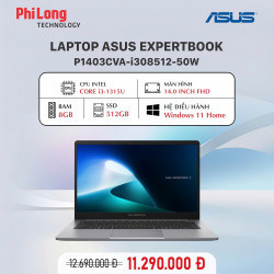 Laptop ASUS ExpertBook P1 P1403CVA-I308512-50W (Intel Core i3-1315U, RAM 8GB, SSD 512GB, Intel UHD Graphics, Màn Hình 14 inch FullHD, Windows 11, Màu Xám)